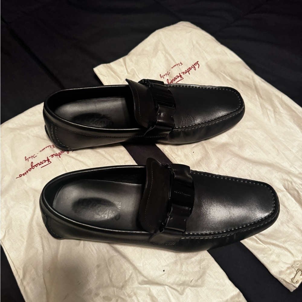 New Salvatore Ferragamo Sardegna Drivers Men's Black Shoes Size 7 1/2